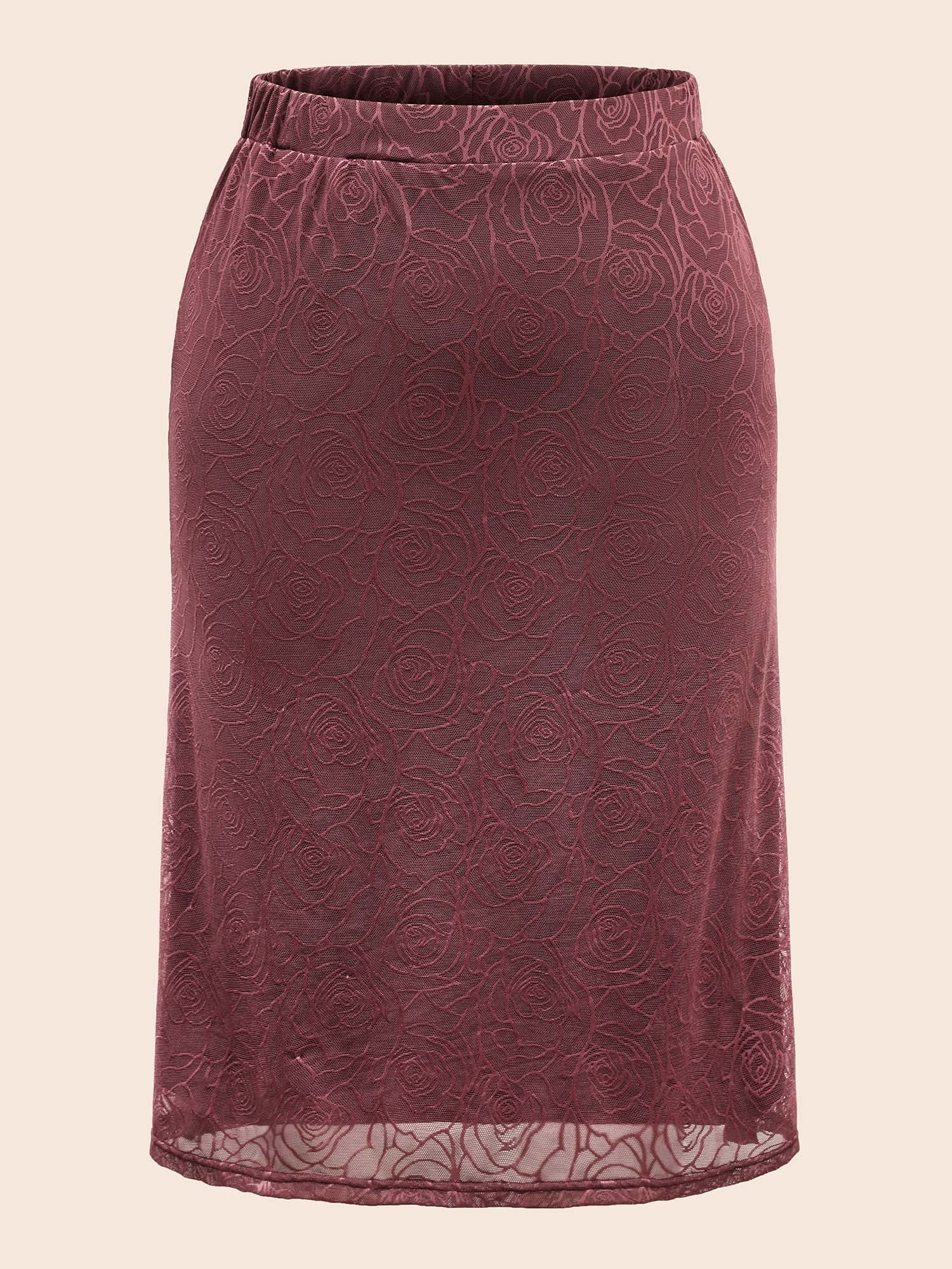 Floral Textured Mesh Elastic Waist Skirt