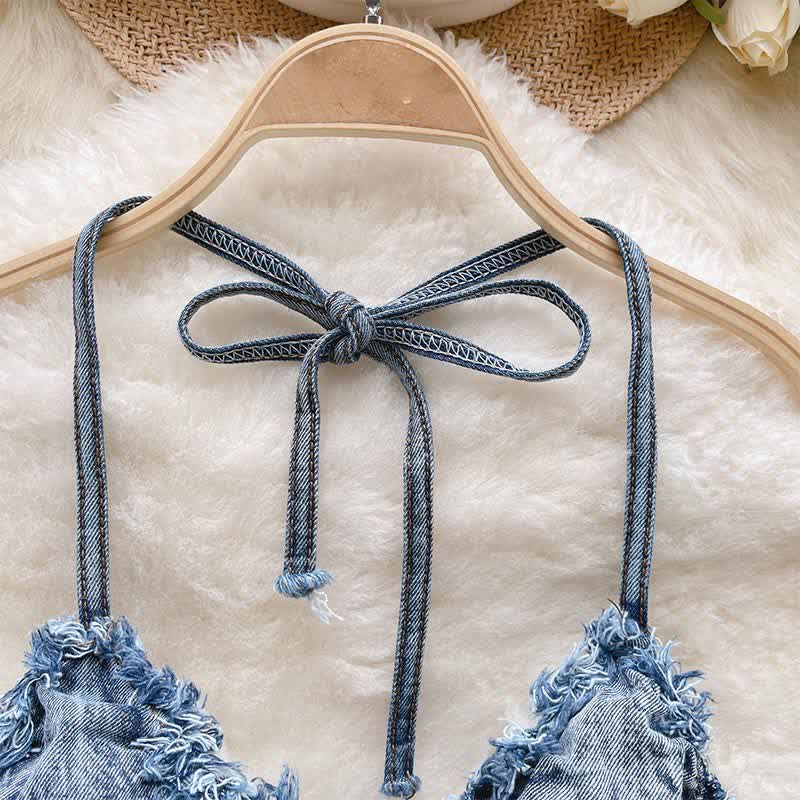 Sexy Lace Up Denim Lingerie Set