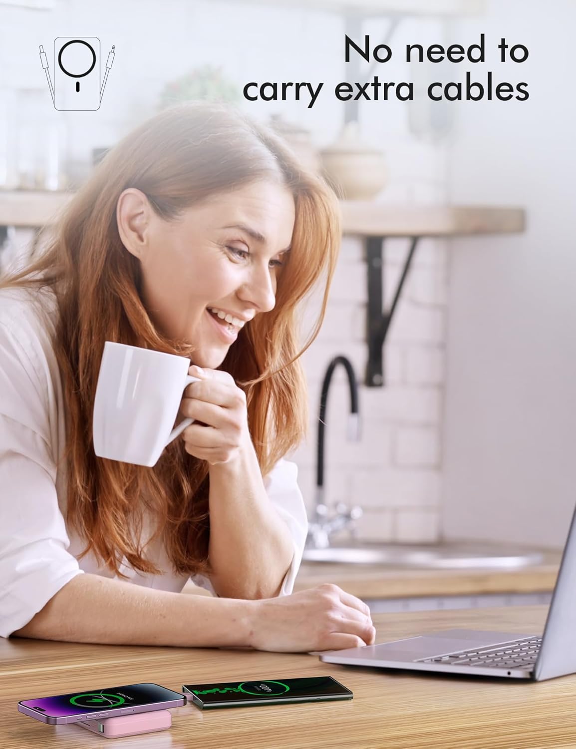 podoru Wireless Portable Charger, 10000mAh Magnetic Power Bank Built-in USB-C Lighting Cables 22.5W PD Fast Charging LED Display Mag-Safe Battery Pack for iPhone 15/14/13/12/Mini/Pro/Pro Max - White