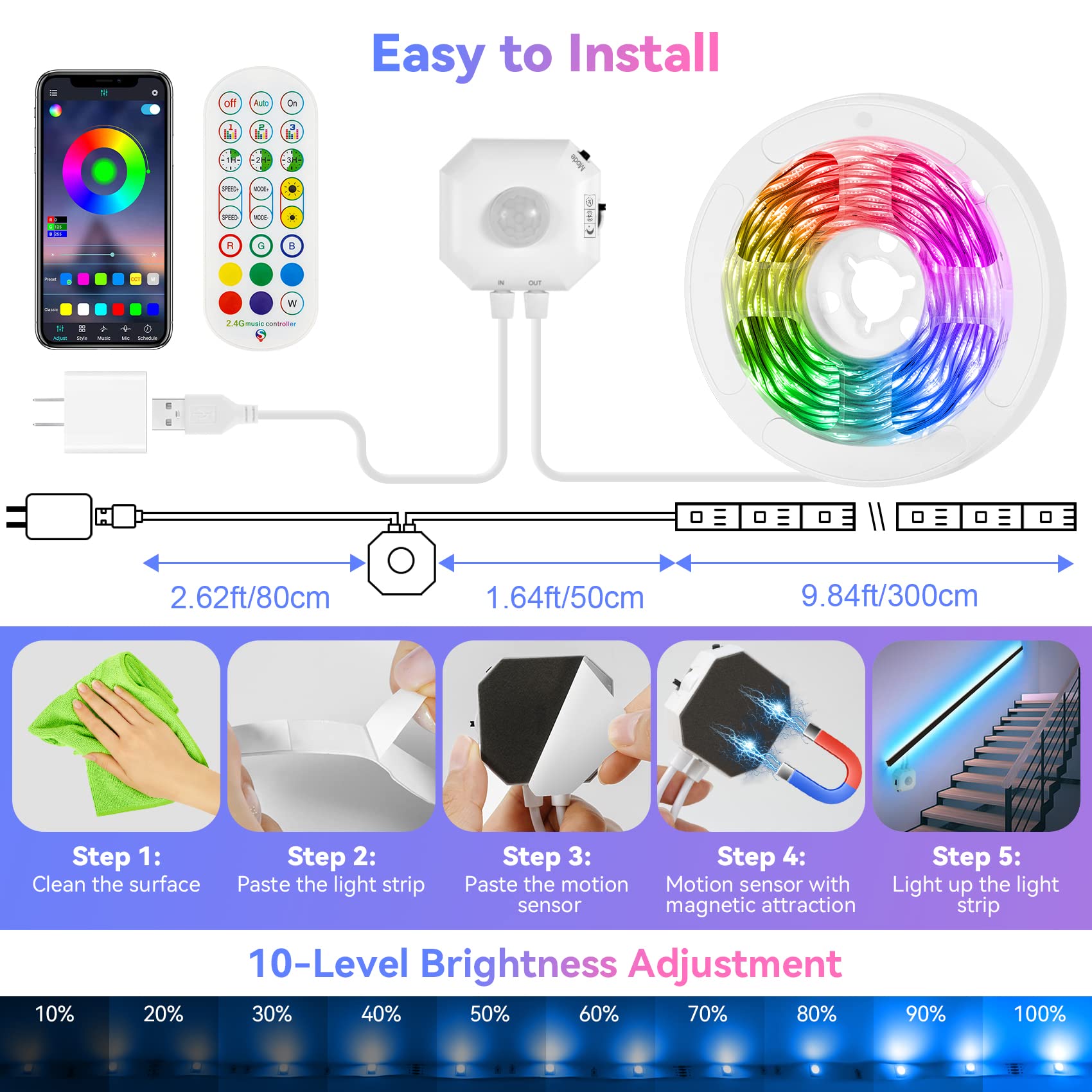 🔥Last Day 50% OFF🔥Motion Sensor RGB LED Strip Lights