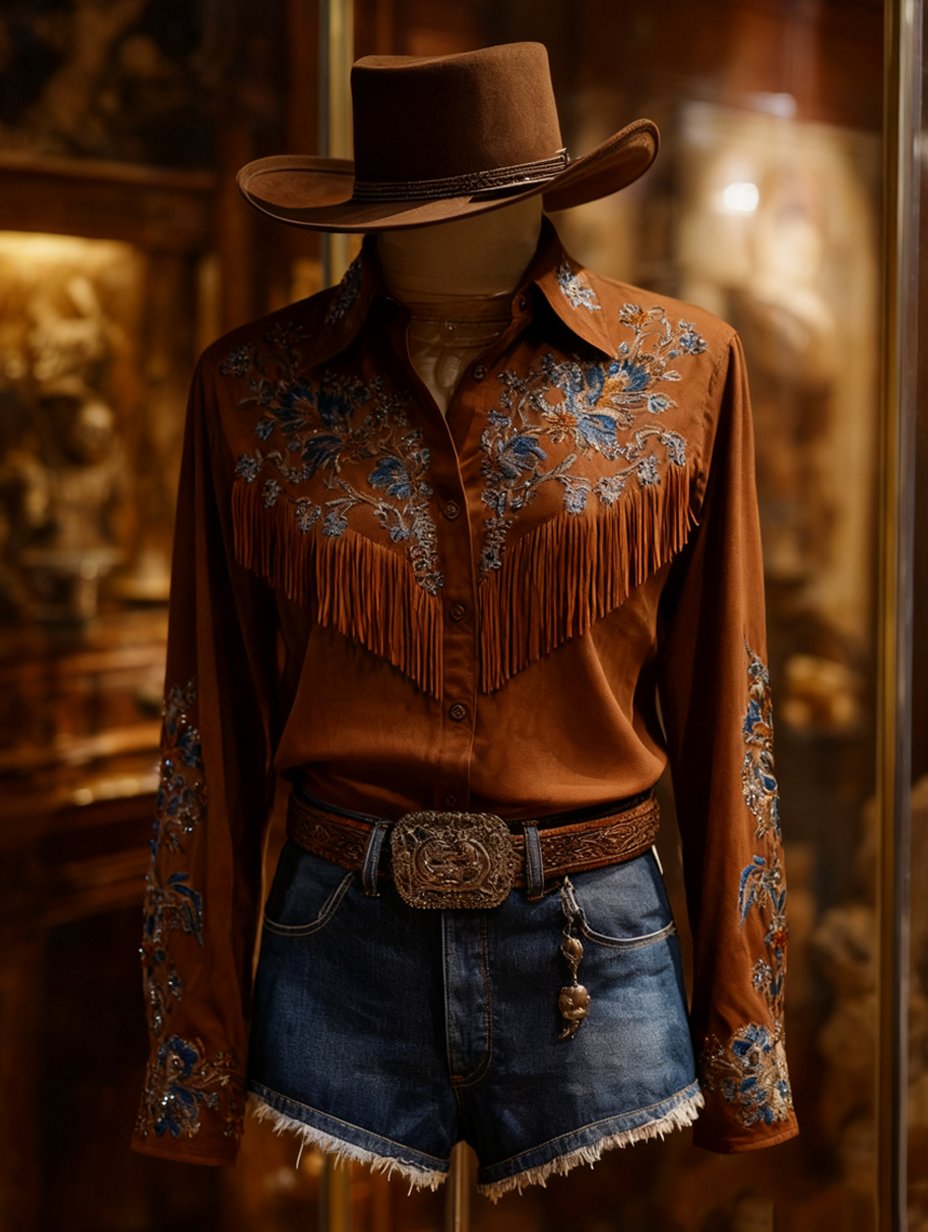 Women's Western Vintage Tassel Floral Print Western Long Sleeve Shirt