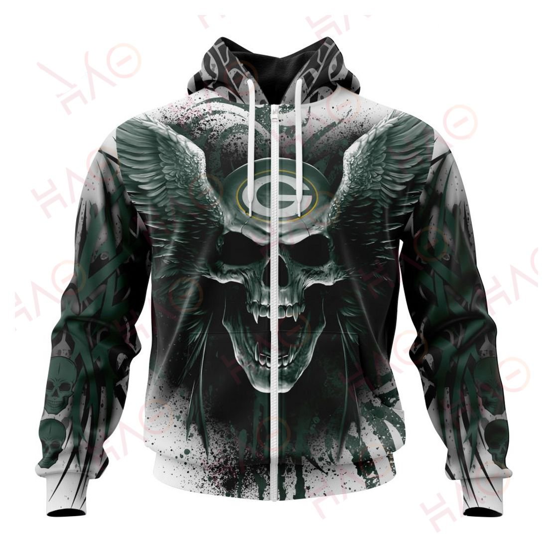 GREEN BAY PACKERS 3D HOODIE SKULL ART