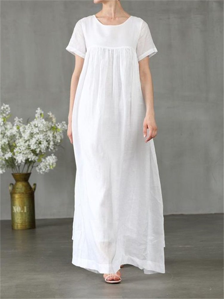 Vintage Pleated A Line Flowy Maxi Dress