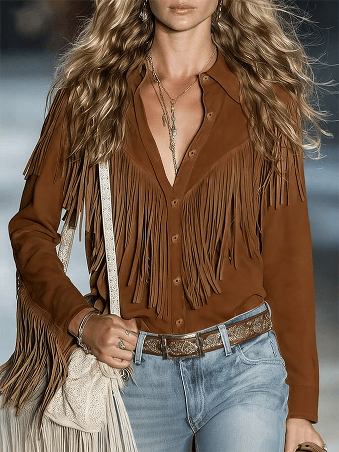 (Buy 3 get 15% off)Women'S Casual Tassel Long-Sleeved Shirt