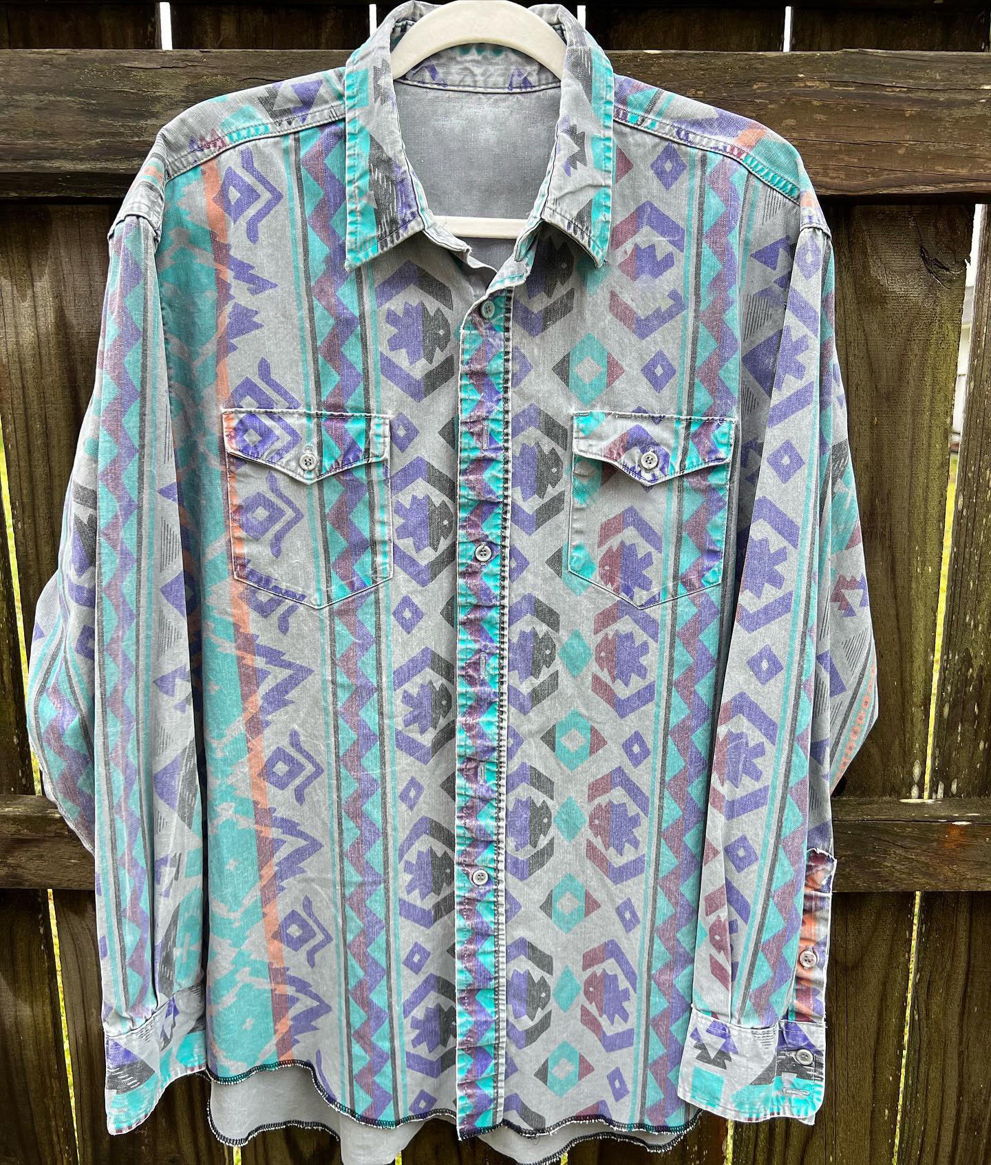 Men's Western Vintage Casual Gray Printed Long Sleeve Shirt