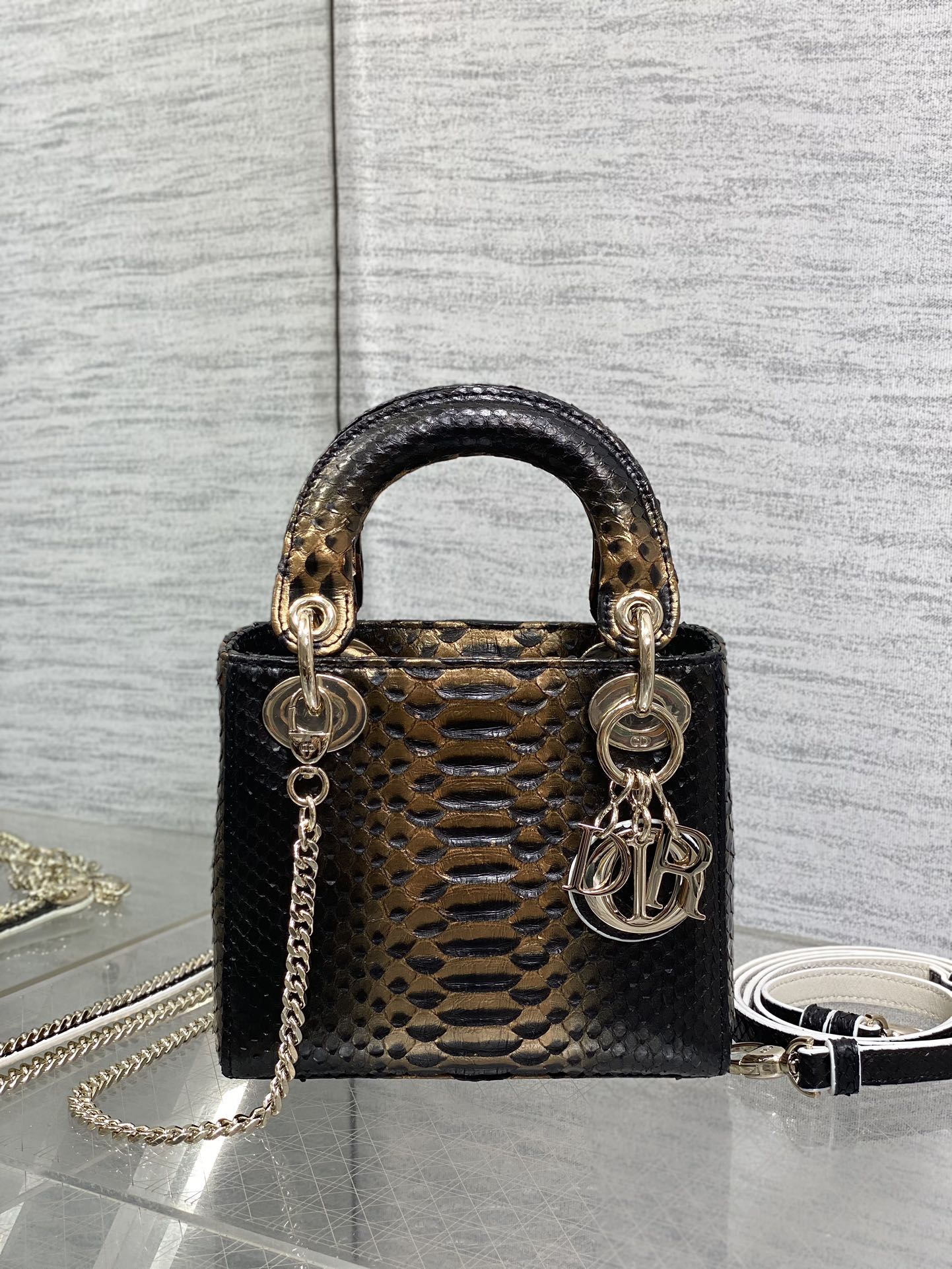 Dior Lady three-grid rare snakeskin Princess Diana bag