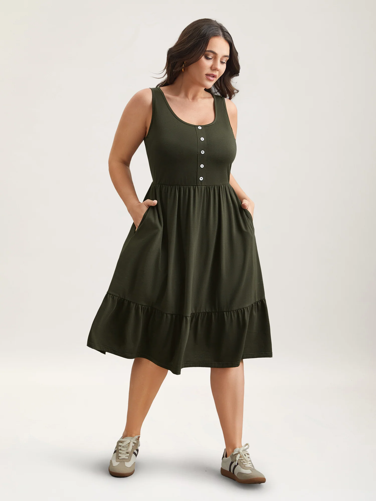 Supersoft Stretchy Waist Pockets Midi Dress
