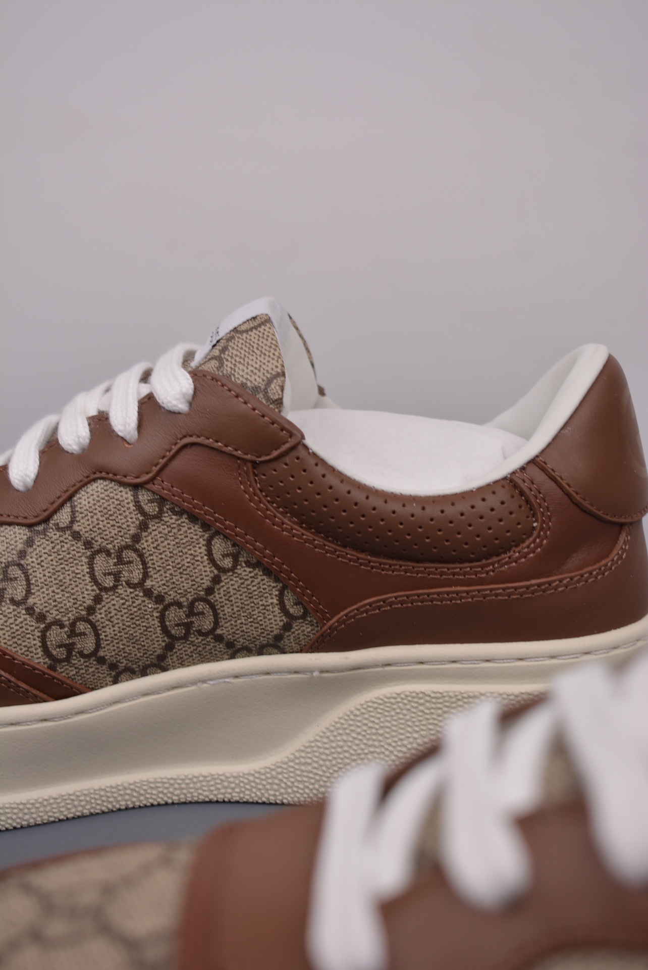 GUCCI leather dark brown ebony GG canvas white bottom