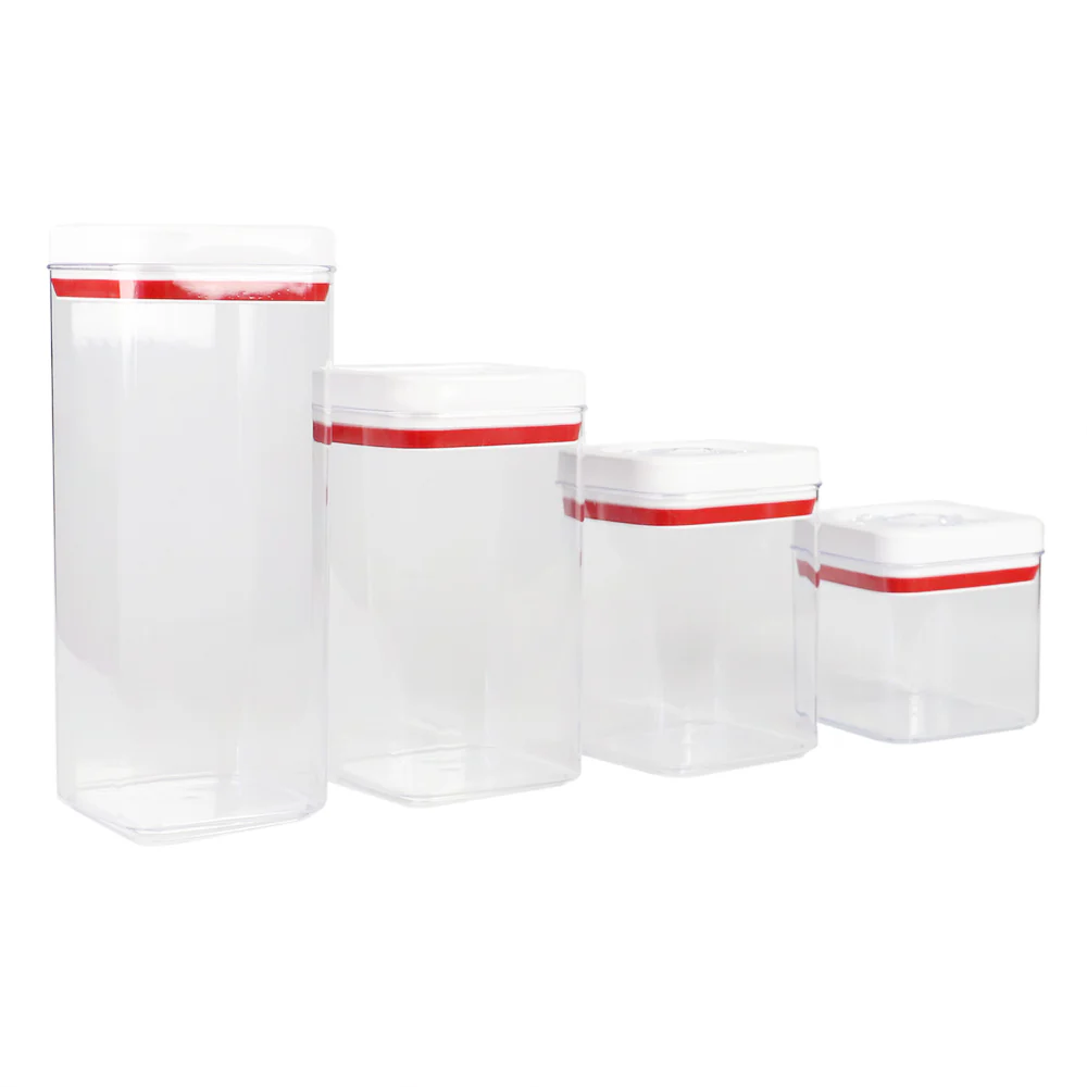 Home Basics 4 Piece Twist N..Lock Air-Tight Plastic Square Canister Set, Clear