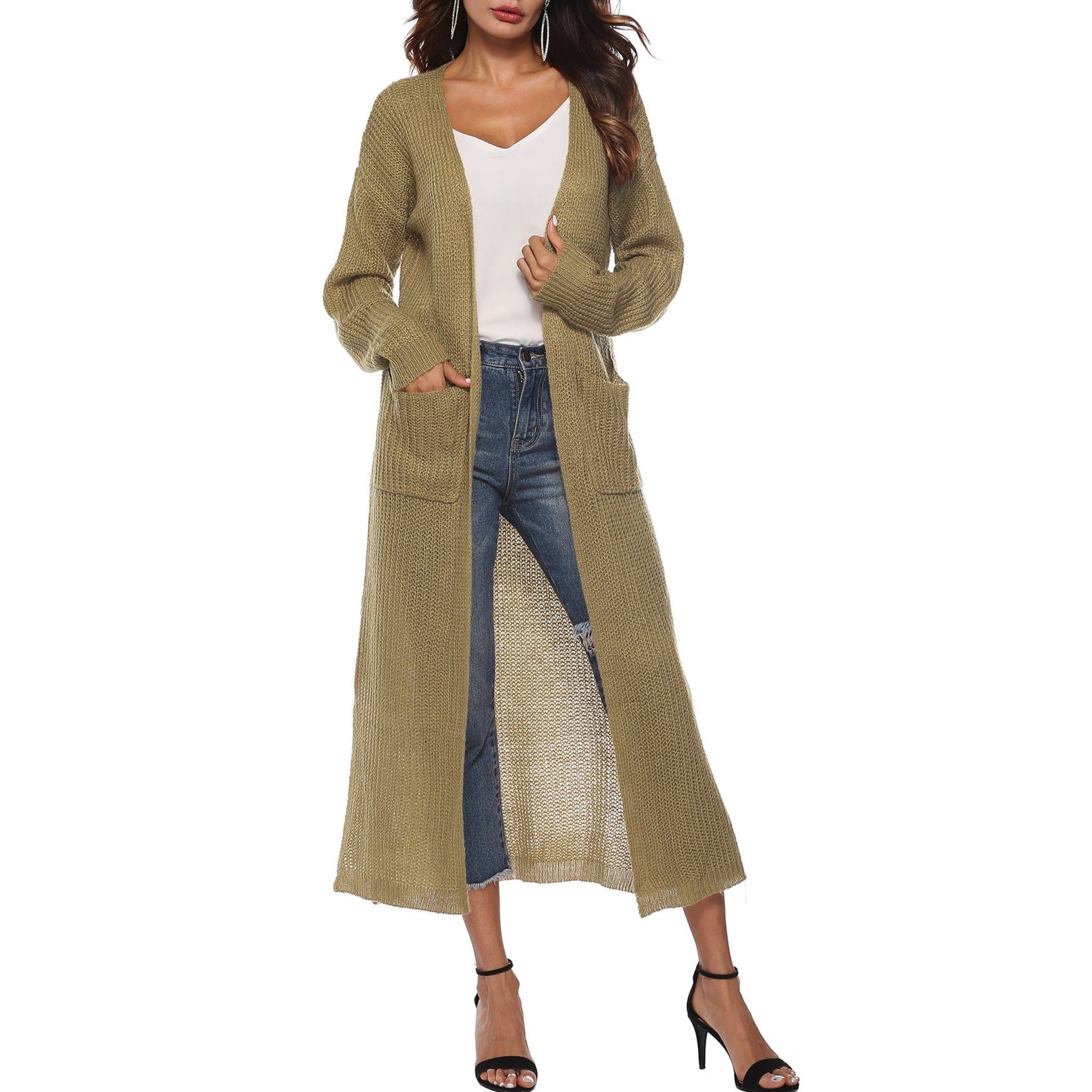 Women's Cardigan Sweater With Large Pockets Cardigan Sweater Long Thin Coat