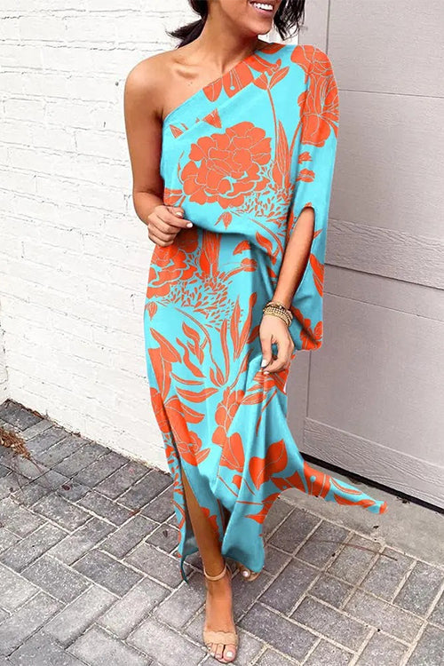 Heididress Casual One Shoulder Side Split Printed Dress