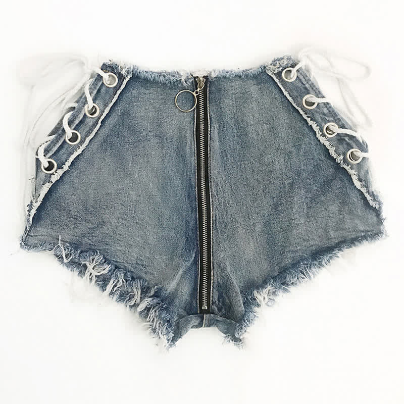 Sexy High Waist Lace Up Denim Shorts Lingerie