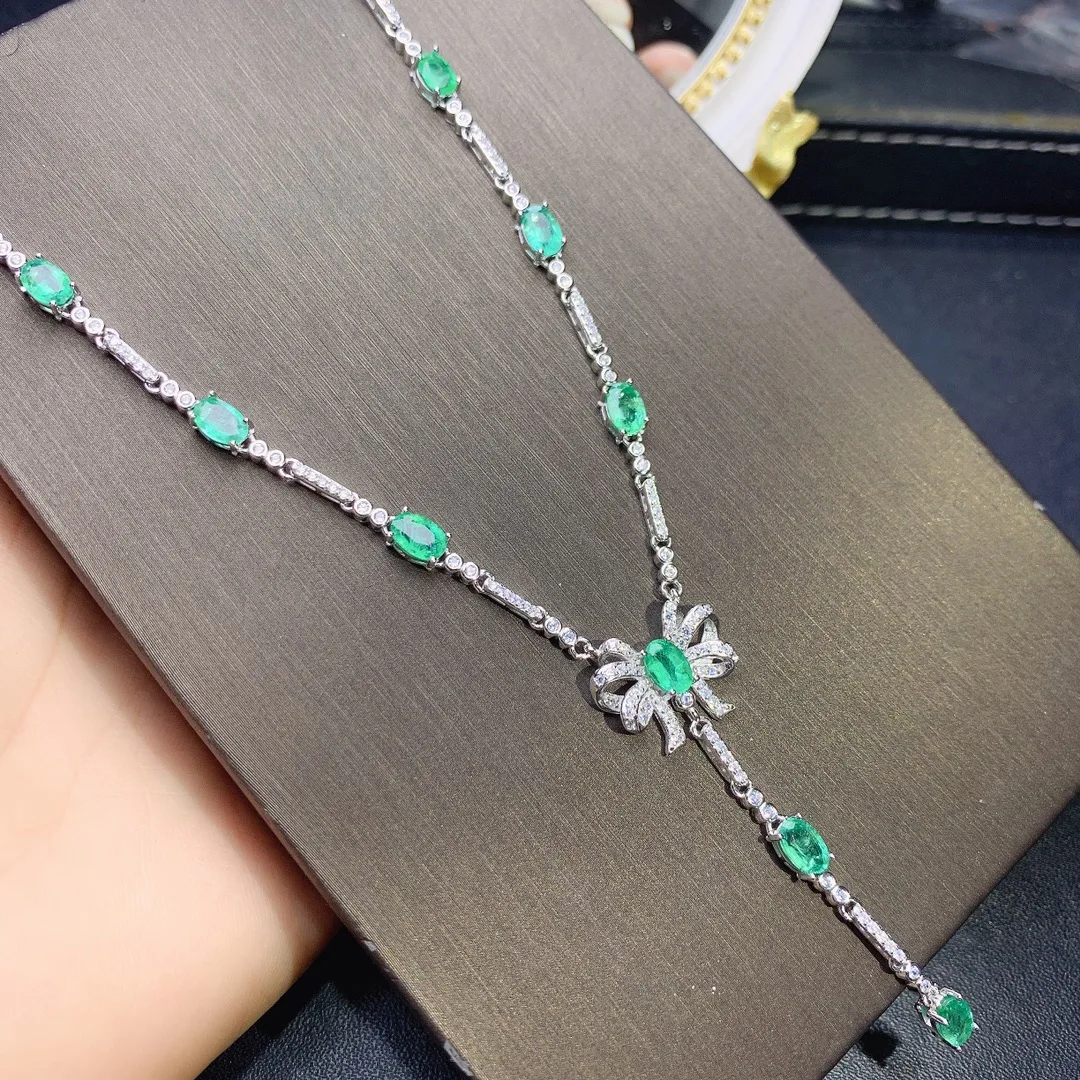 Natural Emerald Sterling Silver 925 Jewelry Women's Jewelry Necklace Women's Luxury Green Christmas Shipping FREE