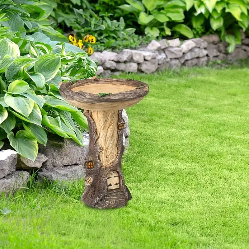 1pc Outdoor Tree House Shape Bird Bath, Basin With Brown Base Wild Bird Feeder, Garden Resin Bird Feeder For Outdoor Decor Garden Lawn Yard Decor