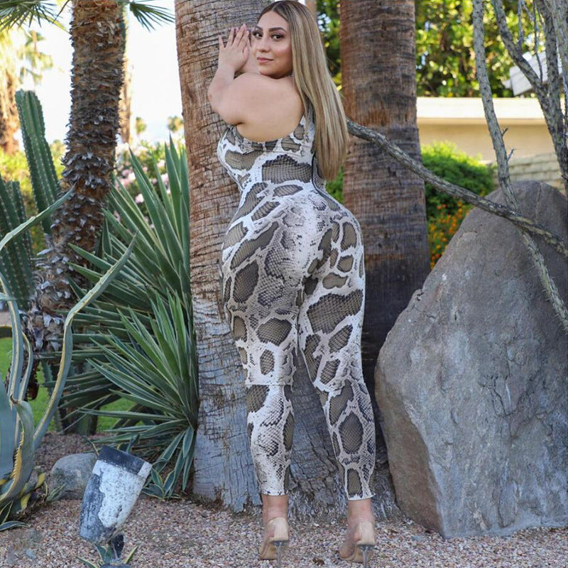 Plus Size Spring Summer New Women Clothing Sexy Snakeskin Printing Slim-Fitting Track Pants Overalls