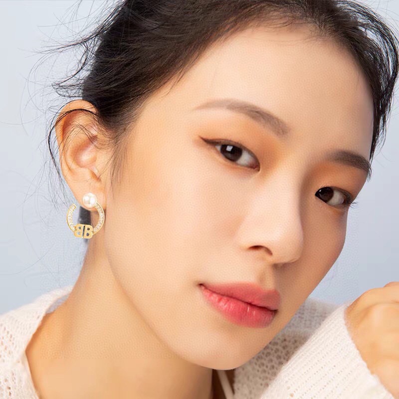 Balenciaga Diamond Hoop Pearl Earrings