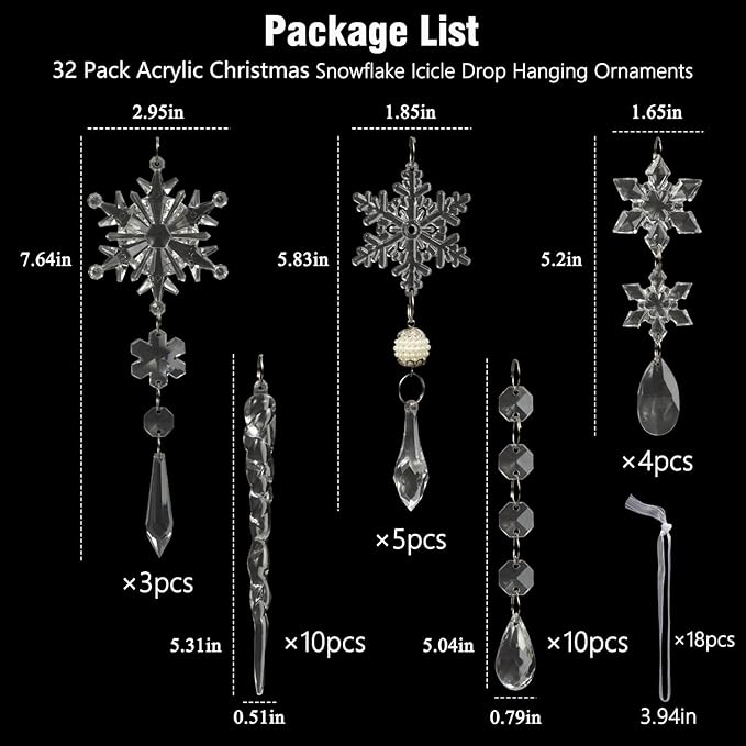 On Sale🔥Set of 18 pcs Hanging Acrylic Snowflake Icicle Ornaments with Drop Pendants