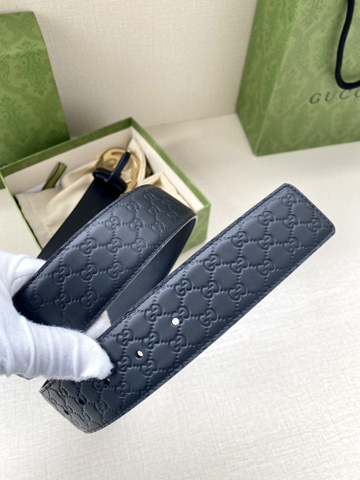 Gucci Interlocking Double G Double-sided Leather Belt 4.0CM Width