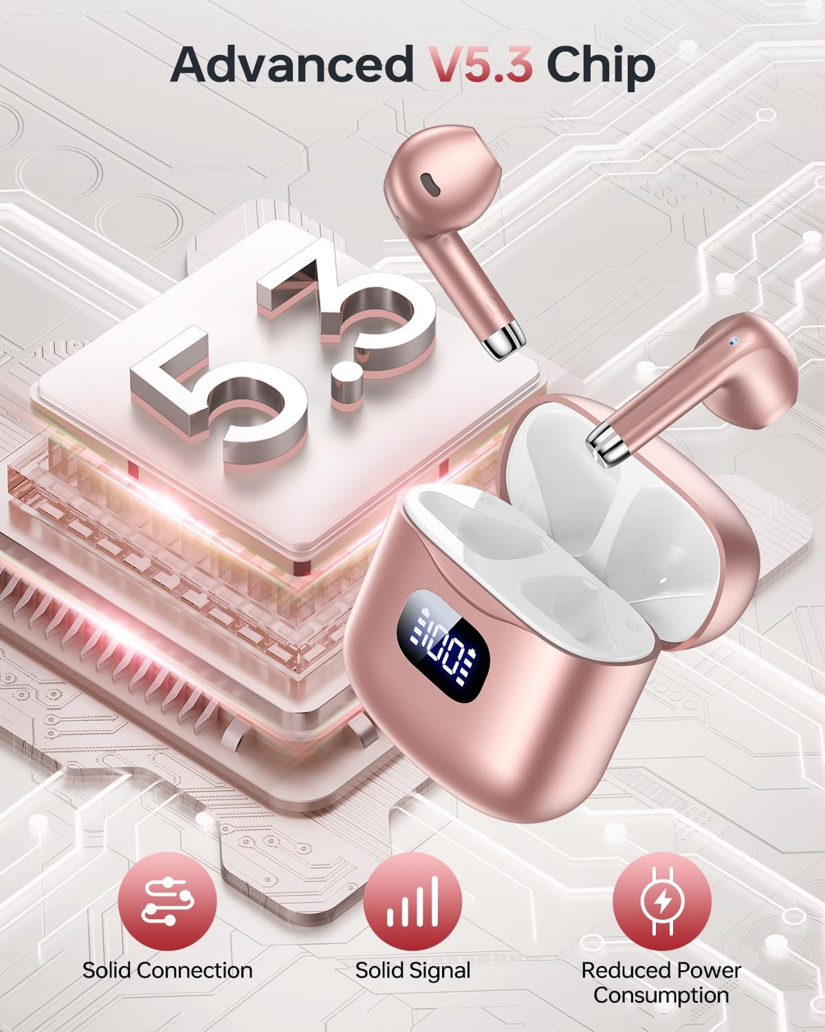 Wireless Earbuds, Bluetooth 5.3 Headphones 40Hrs Playtime with Charging Case, IPX5 Waterproof Stereo in-Ear Earphones with Microphone for iOS Android Cell Phone Sports Workout, Black