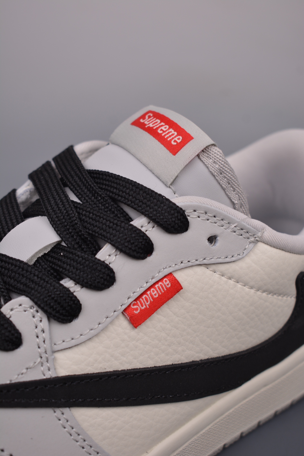Supreme x Nike By You Air Jordan 1 Low OG Grey, Beige, White and Black Cracked