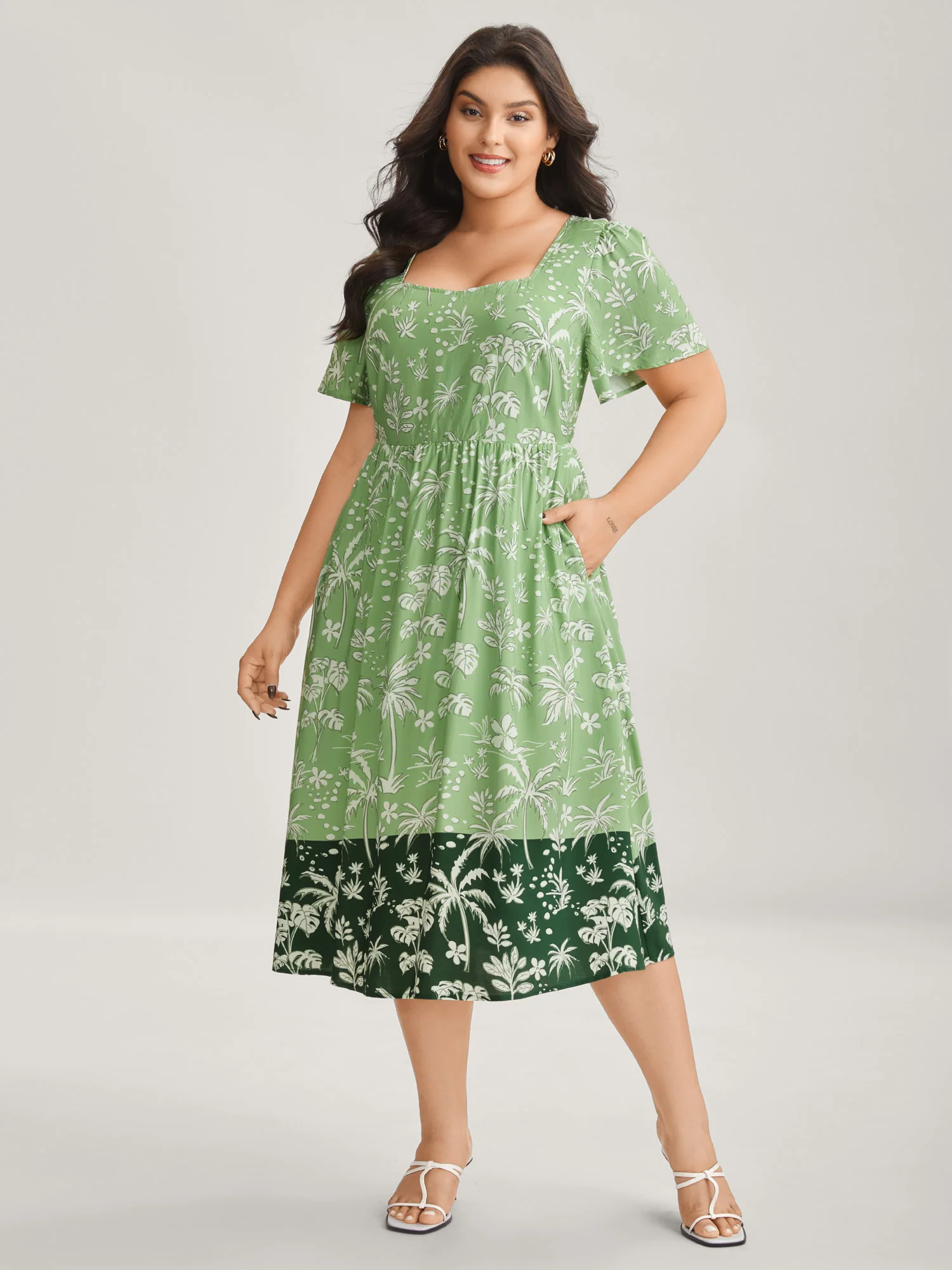 Tropical Mood Color Contrast Midi Dress