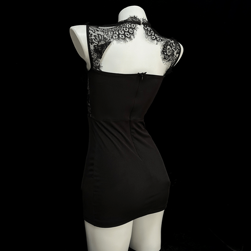 Sexy Lace See-through Hollow Out Lingerie Dress Set