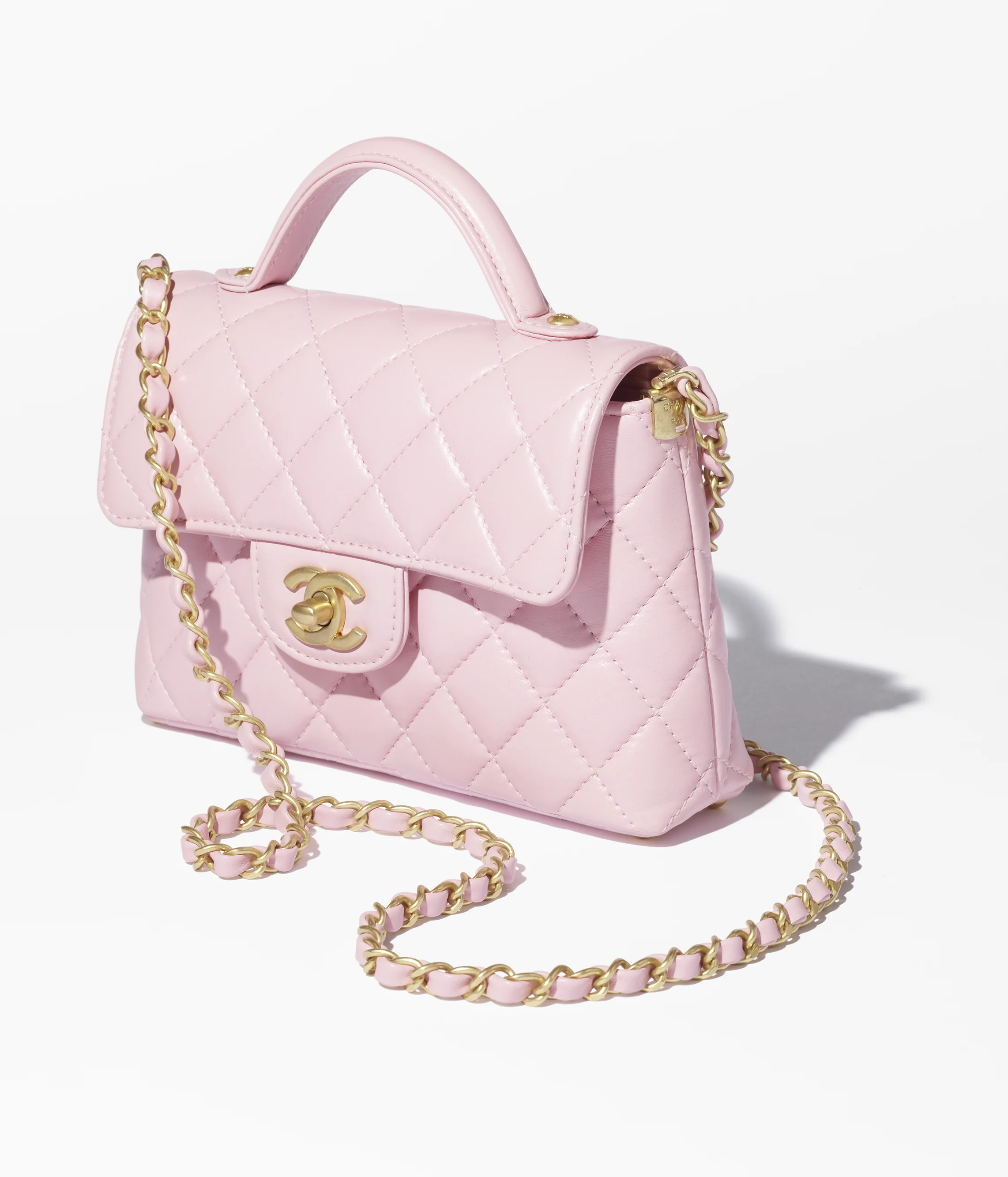 Chanel Small Flap Bag with Top Handle Lambskin & Gold-Tone Metal Light Pink AS5355-B19386-NADOE