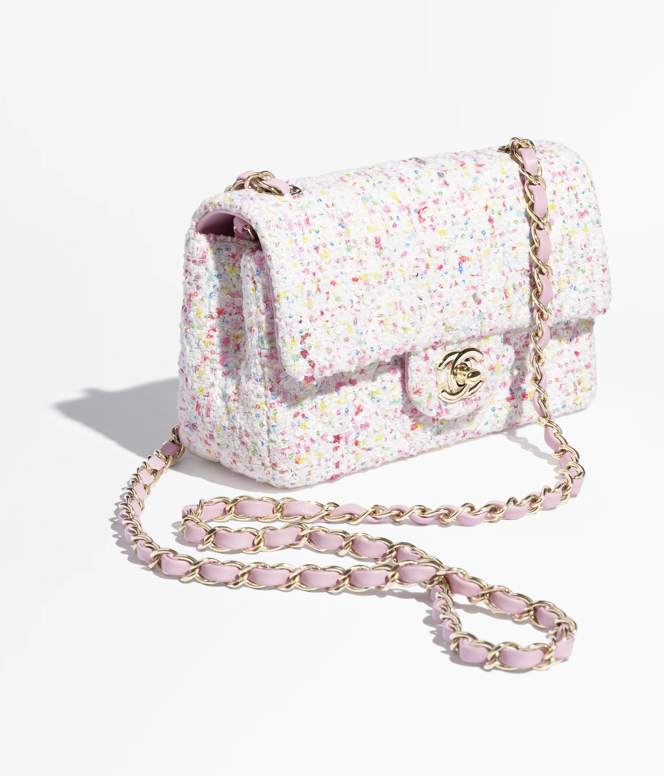 Chanel Mini Classic Bag Tweed & Gold Metal White, Blue & Pink A69900-B19943-NADQX