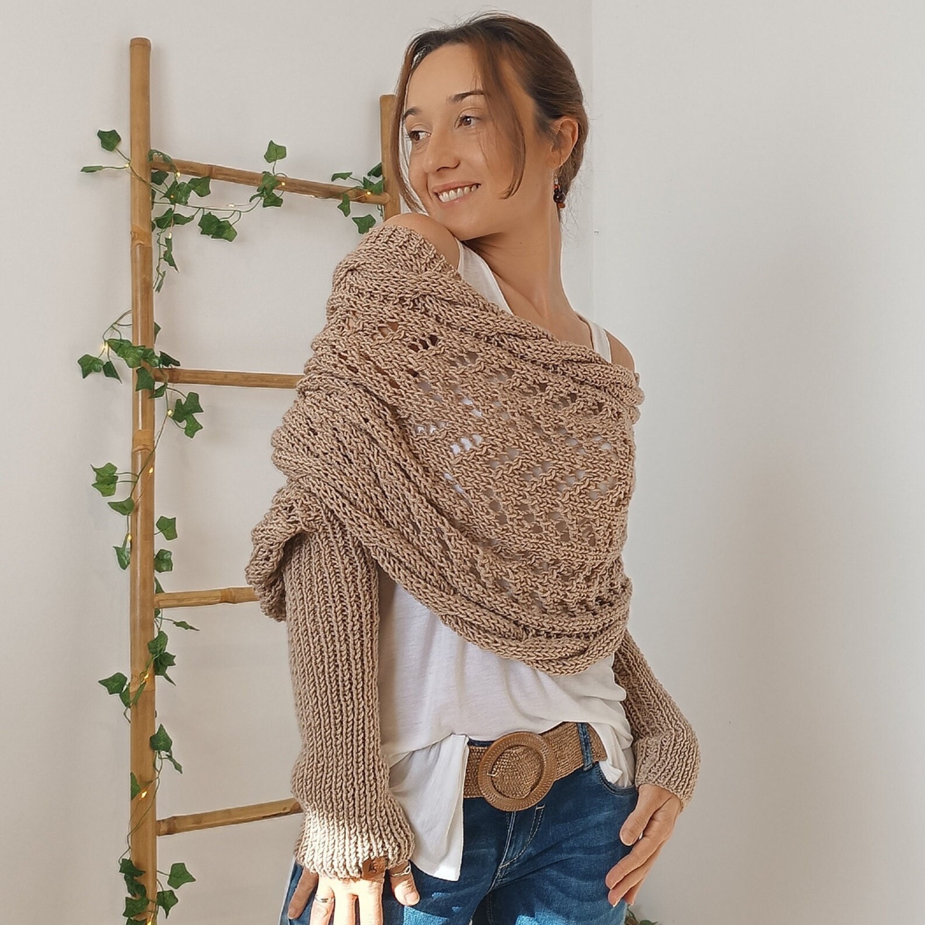 ON SALE🔥Scarf With Sleeves, Knitted Cable Wrap