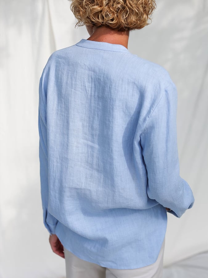 Women's Cotton Linen V Neck Loose Button Shirt