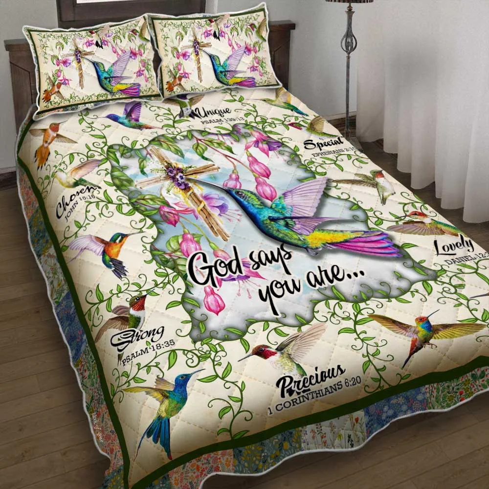 Hummingbird. God Says You Are Quilt Bed Set