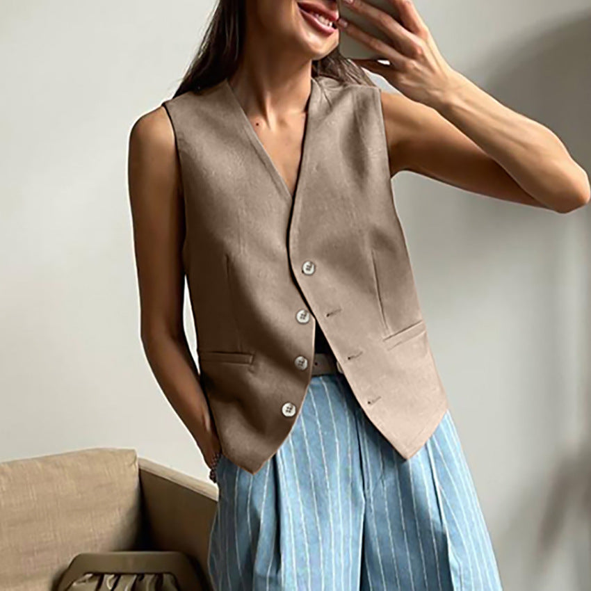 V-Neck Sleeveless Vest Suit for Women