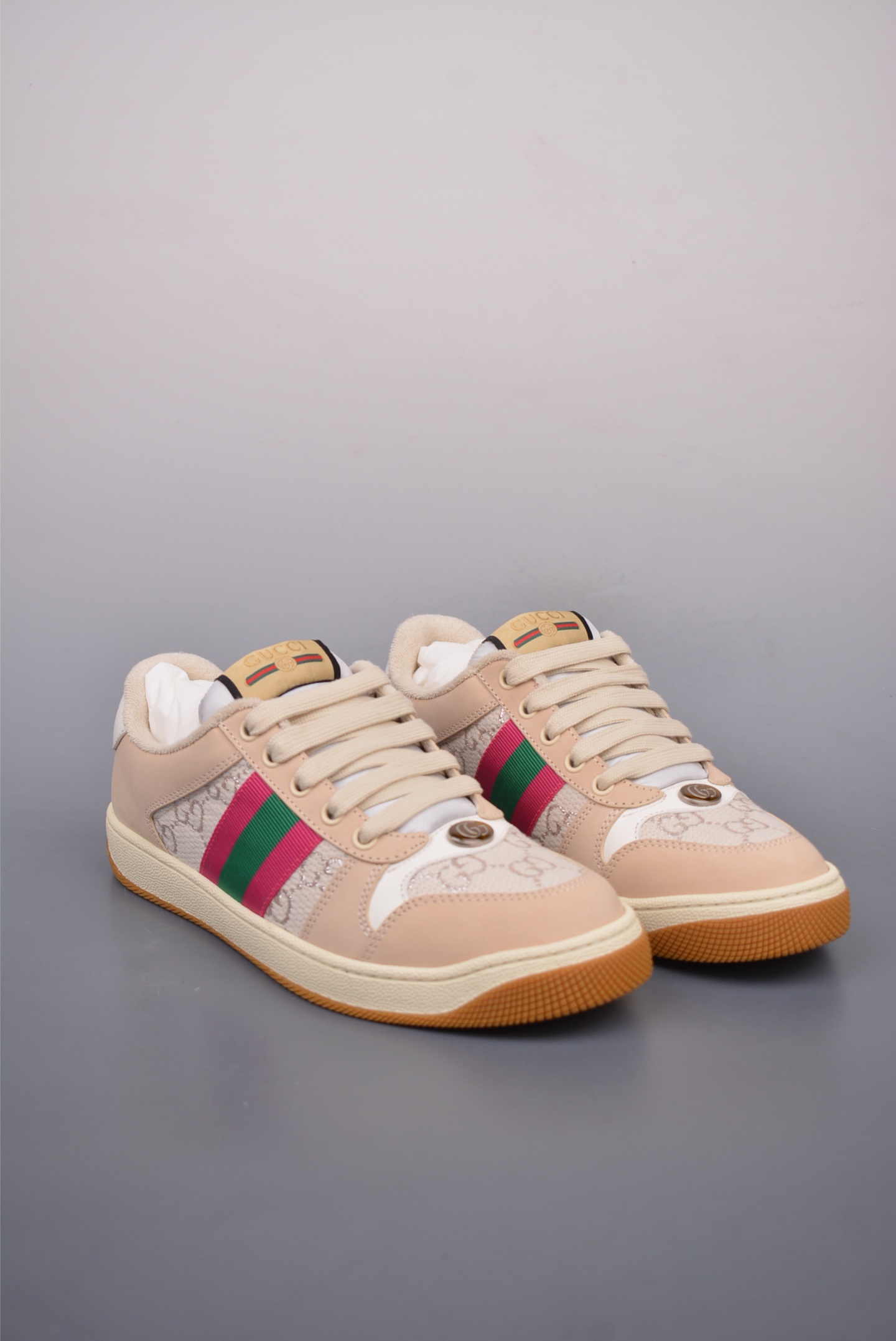Gucci Screener GG Sneaker Low Pink and Green Lurex