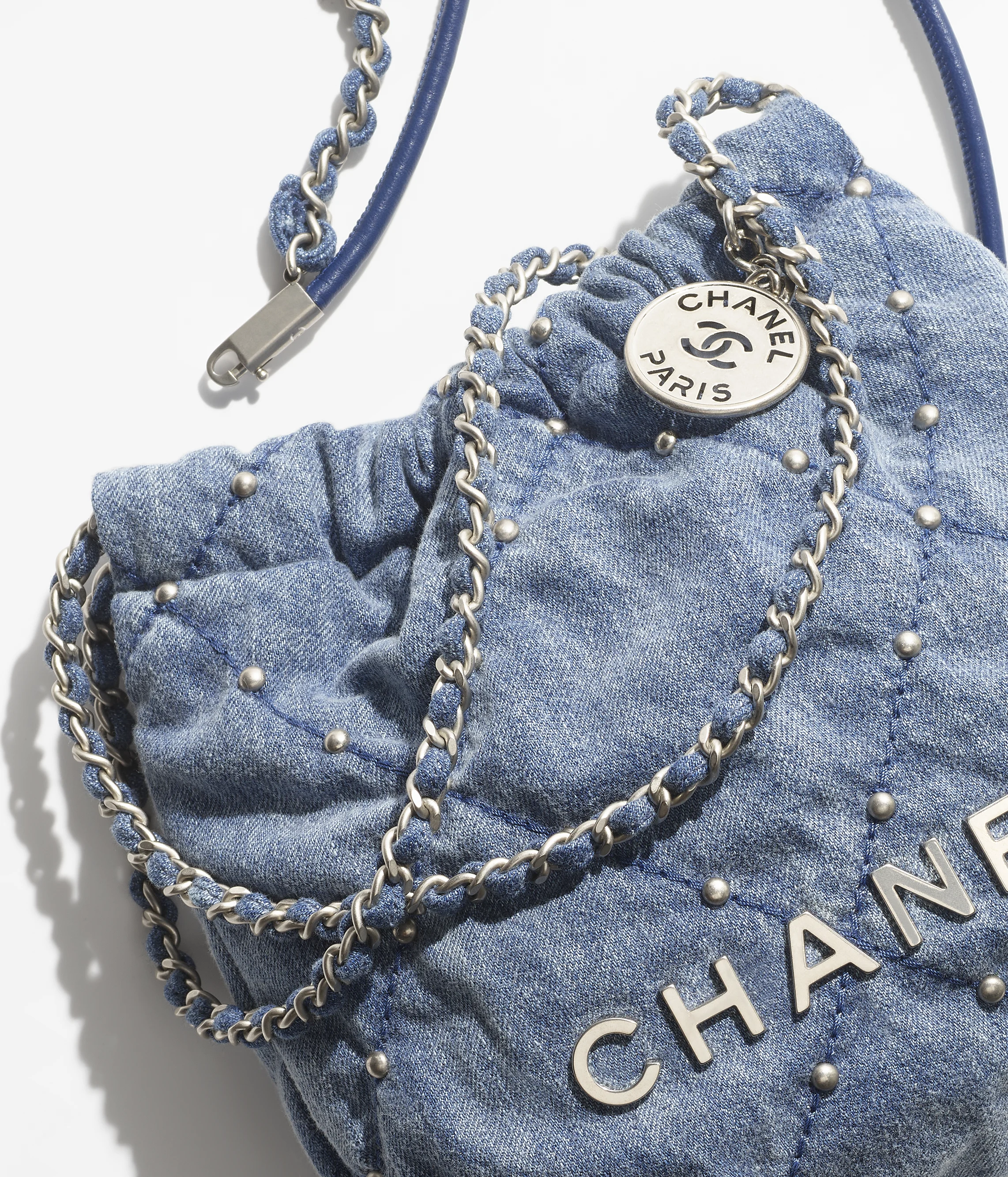 CHANEL 22 Mini Tote Suede Calfskin & Silver-Tone Metal Dark Blue AS3980-B16649-NY101