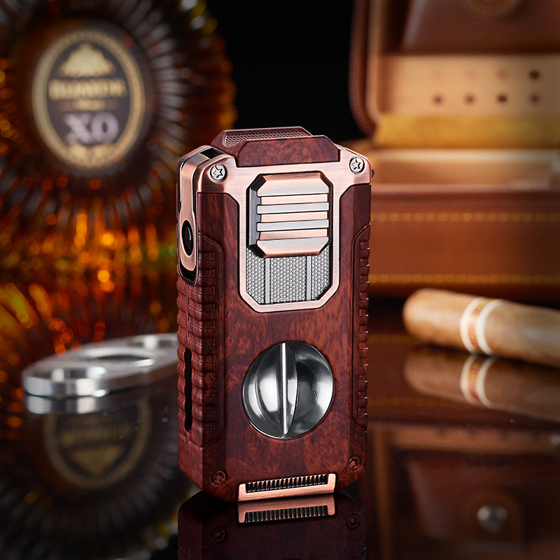 5-in-1 Butane Torch Lighter, Refillable Jet Flame Lighter with V-Cutter, Punch, Holder and Draw Tool, Multi-Functional Accessories Gift for Men, Dad, Husband, Friend