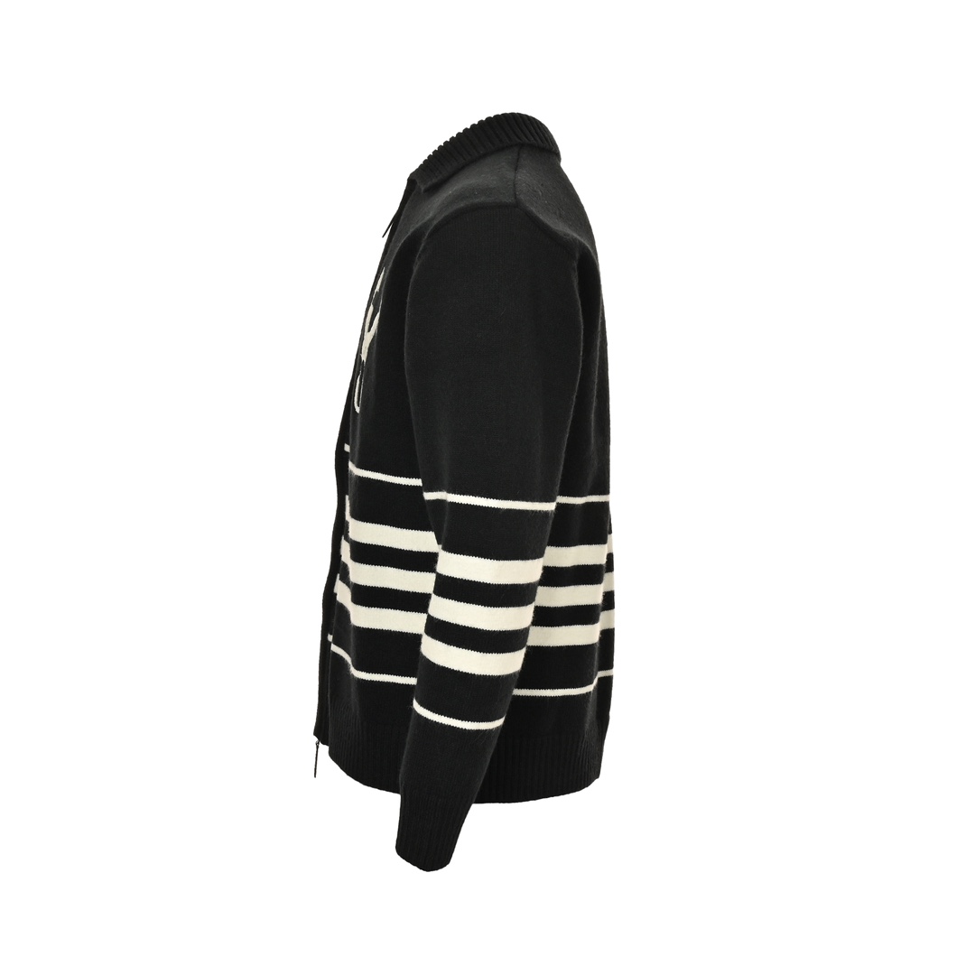 Burberry 24Fw rabbit limited edition black and white striped knitted zipper cardigan