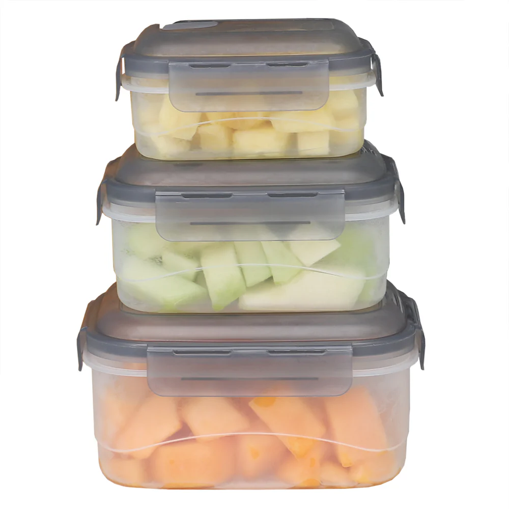 Home Basics 6 Pieces Locking Rectangle Food Storage Containers with Grey Steam Vented Lids