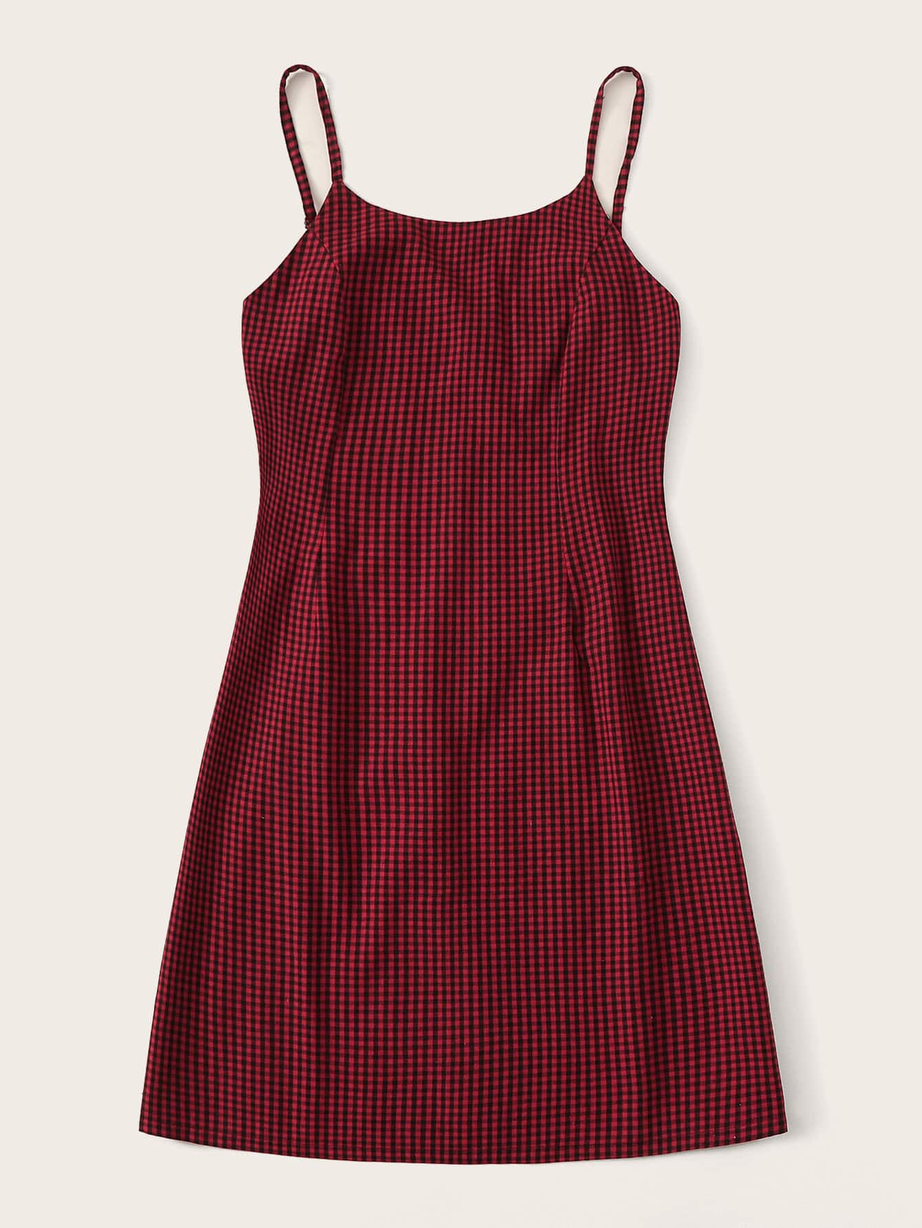 Gingham Print Zip Back Cami Dress