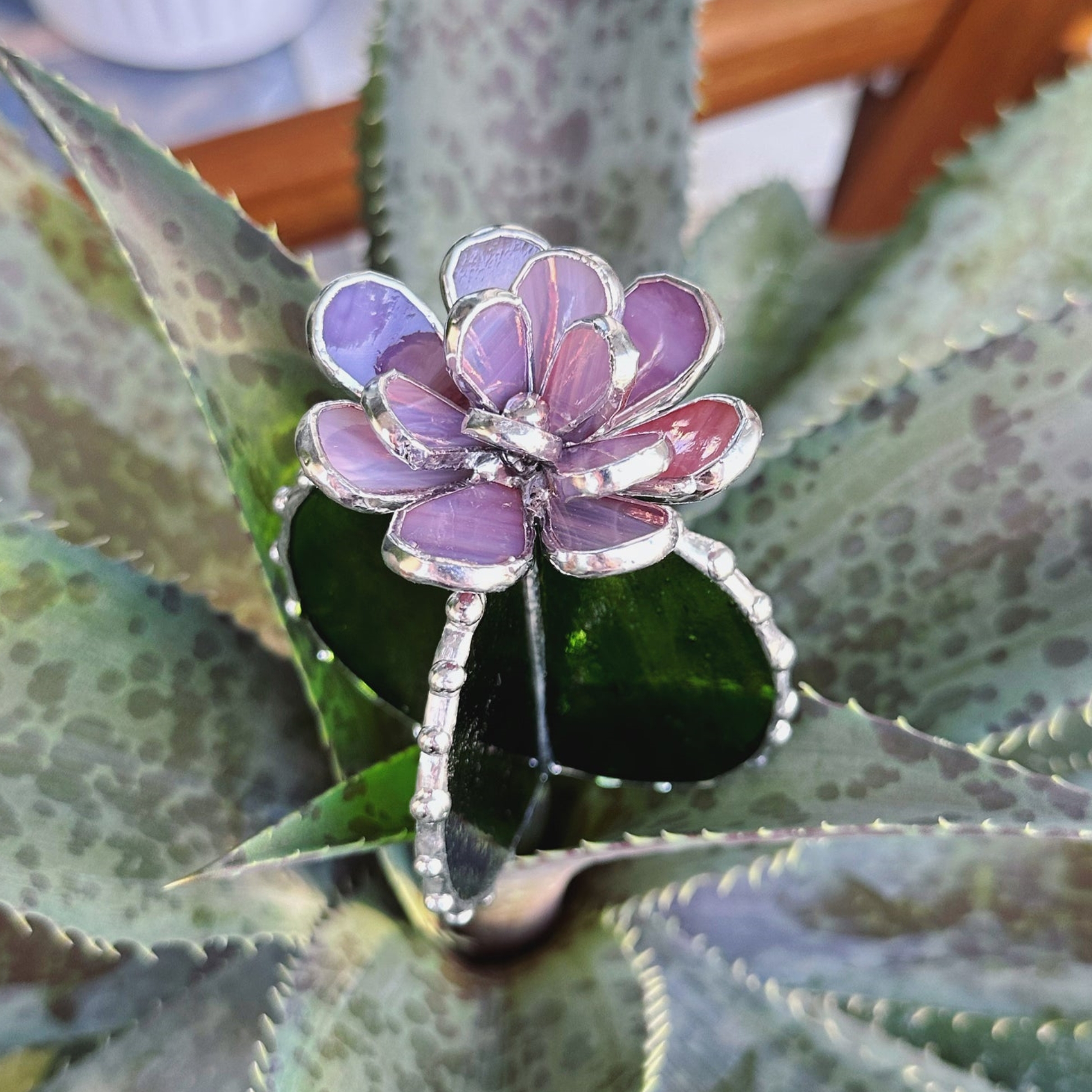 🌵🌈 Handmade Stained Glass Cactus Flower
