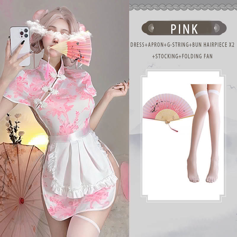 Sexy Vintage Maid Cheongsam Uniform Lingerie Dress