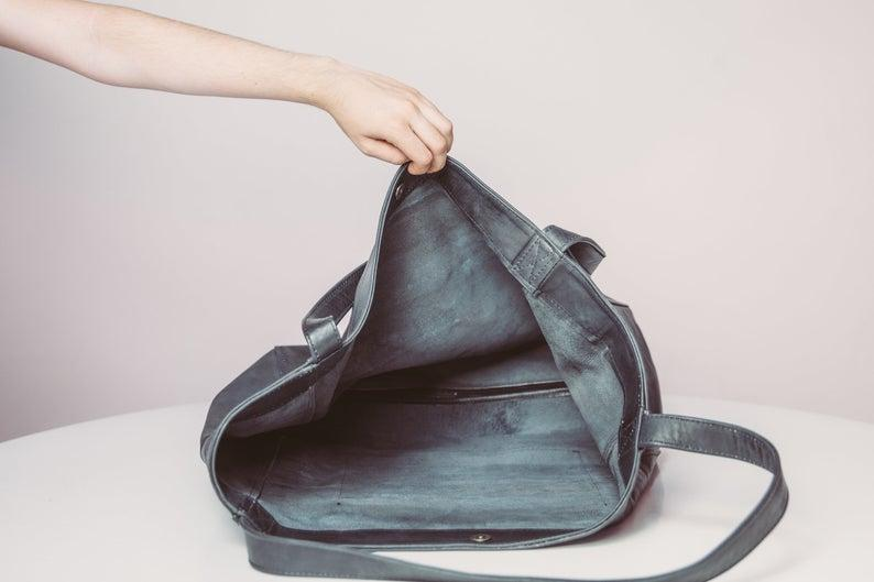 Women's Large Soft Leather Tote Bag With Pocket