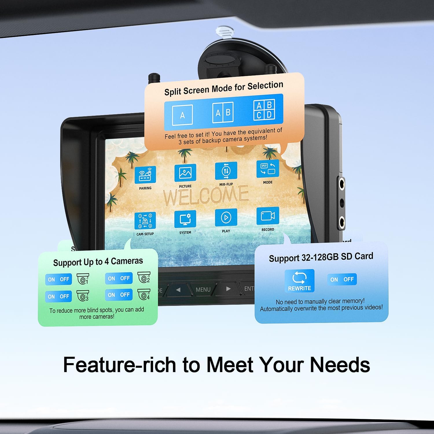 Fookoo HD Wireless RV Backup Camera System 1080P 7