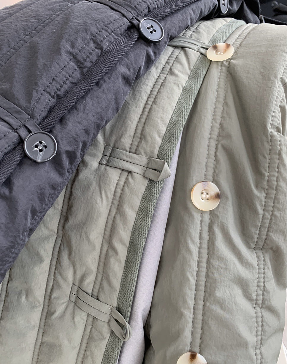 Winter Collared Cotton Padded Coat with Loop Buckle Loose Warm Comfortable Coat Women Thick