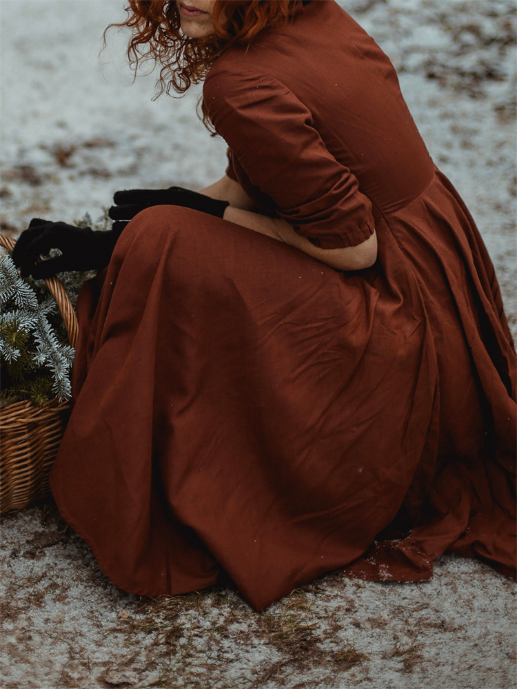 Vintage Button Up Wide Skirt Midi Dress