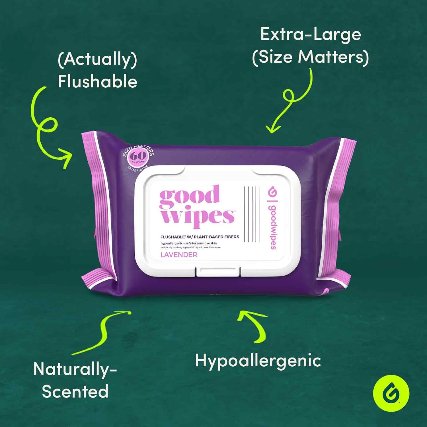 Goodwipes Flushable Butt Wipes Made w/Soothing Botanicals & Aloe – Soft & Gentle Wet Wipe Dispenser for Home Use, Septic & Sewer Safe – Largest Adult Toilet Wipes – Lavender, 360 count (6 packs)