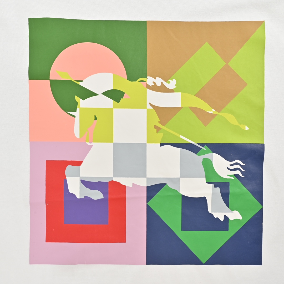 Burberry 24ss colorful geometric square knight warhorse print short sleeves