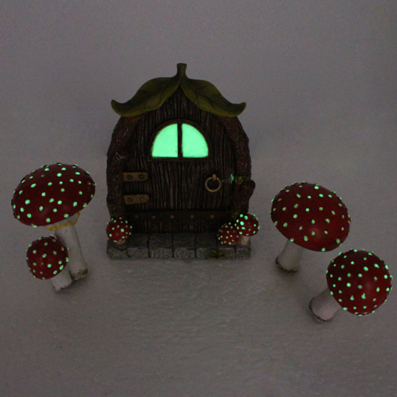 1pc Glow In The Dark Mini Gnome Door Set Secret Dollhouse Door Set Resin Fairy Garden Furniture Set Scene Props Outdoor Decor Accessories For Courtyard Garden Tree Decoration