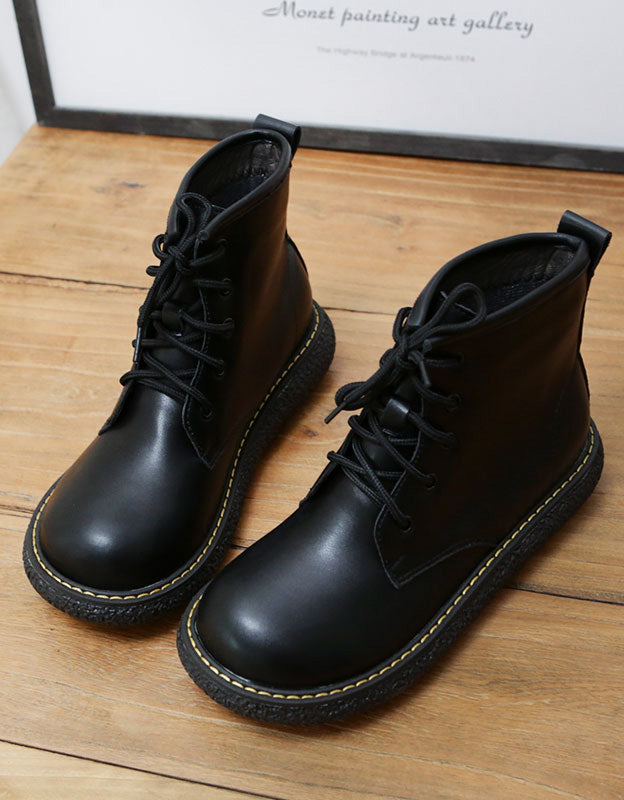 Handmade Leather Platform Retro Boots for Women