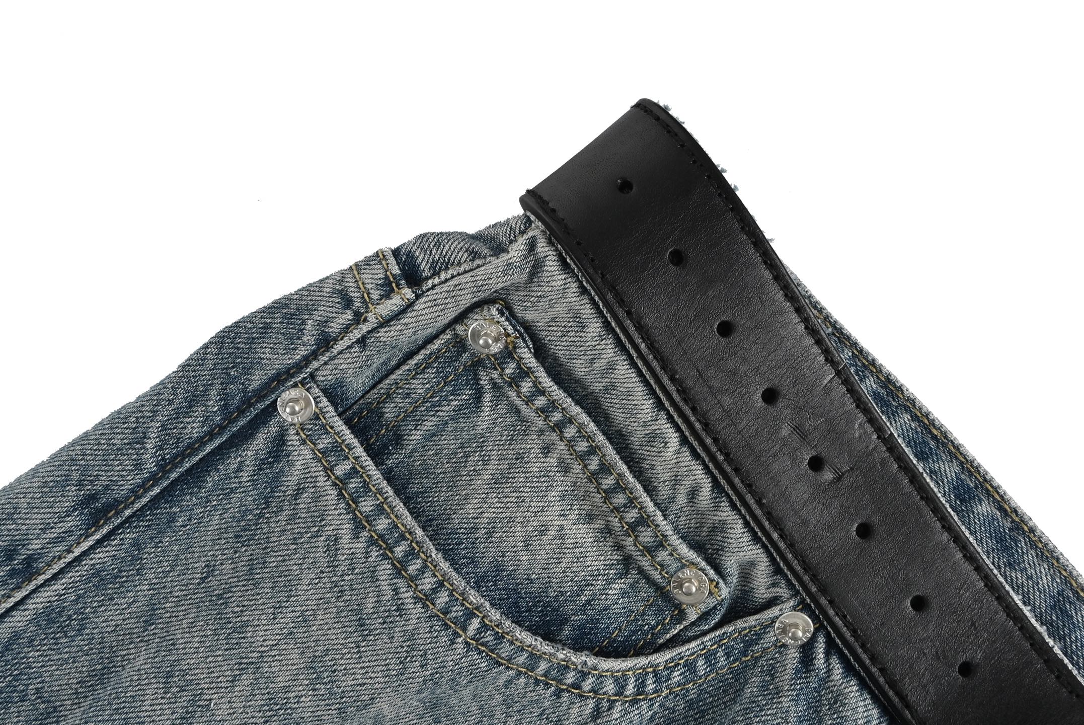 Balenciaga 25ss belt washed damaged jeans