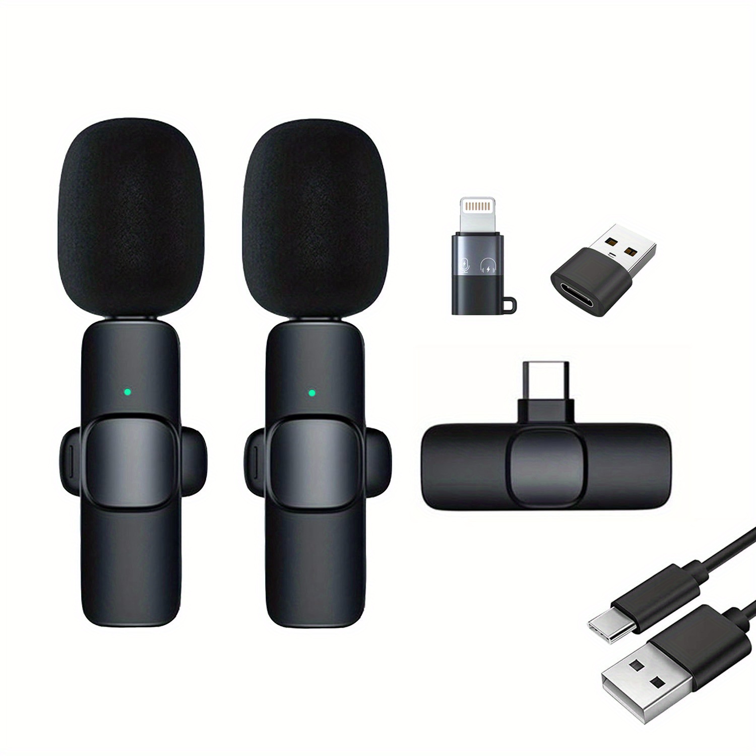 2-in-1 & 1-in-1 Professional Wireless Lavalier Microphone Plug & Play For Iphone Ipad Android USB-C Phone Laptop For USB PC Audio Video Recording Microphone For  Interviews / Vlog Live Podcast / Suitable For Holiday Gifts For Men/women/friends